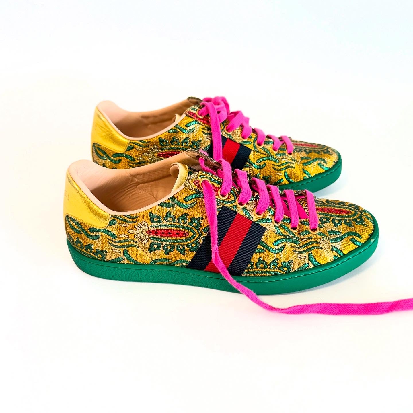 Gucci Gold Brocade Sneakers Sz 38