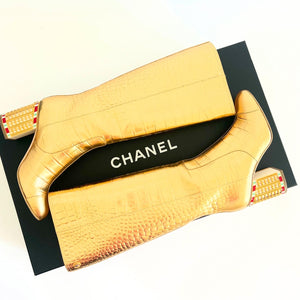 Chanel Gold Boots Sz 39