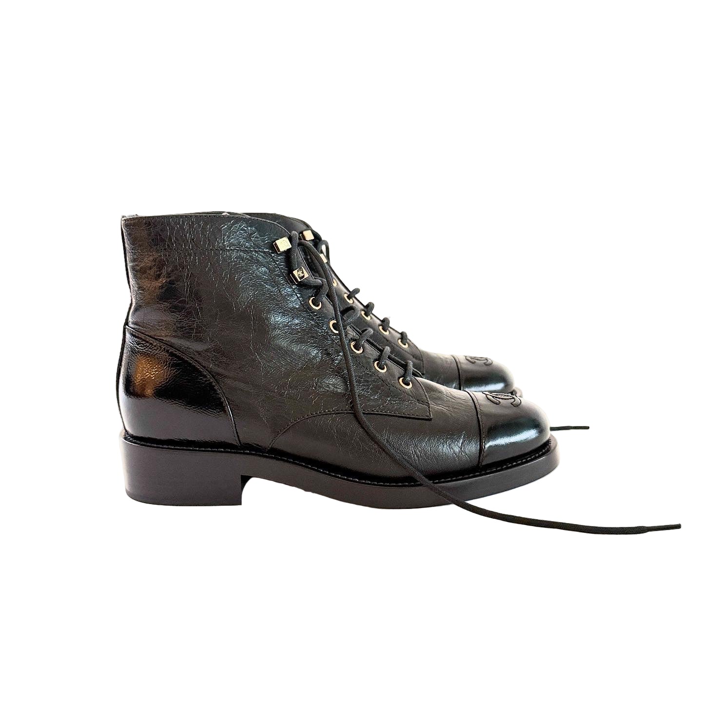 Chanel Black Leather Boots Sz 41