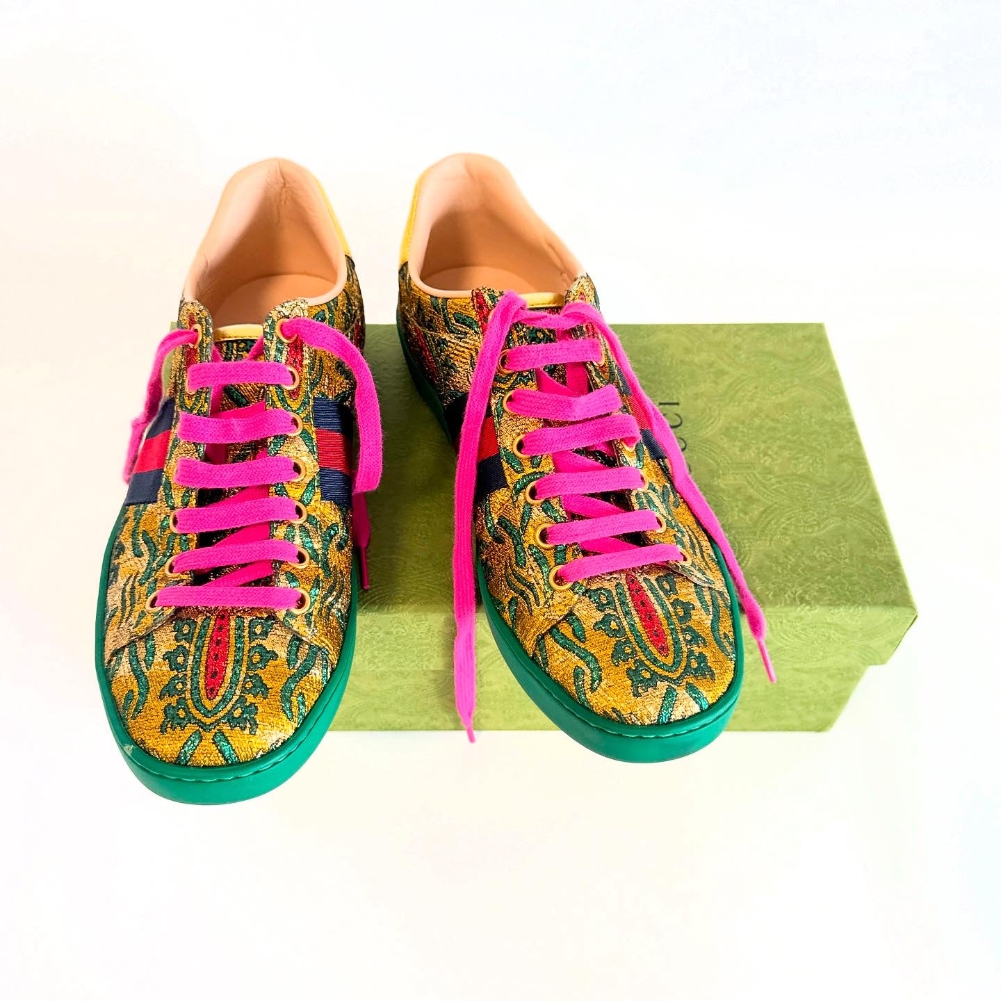 Gucci Gold Brocade Sneakers Sz 38