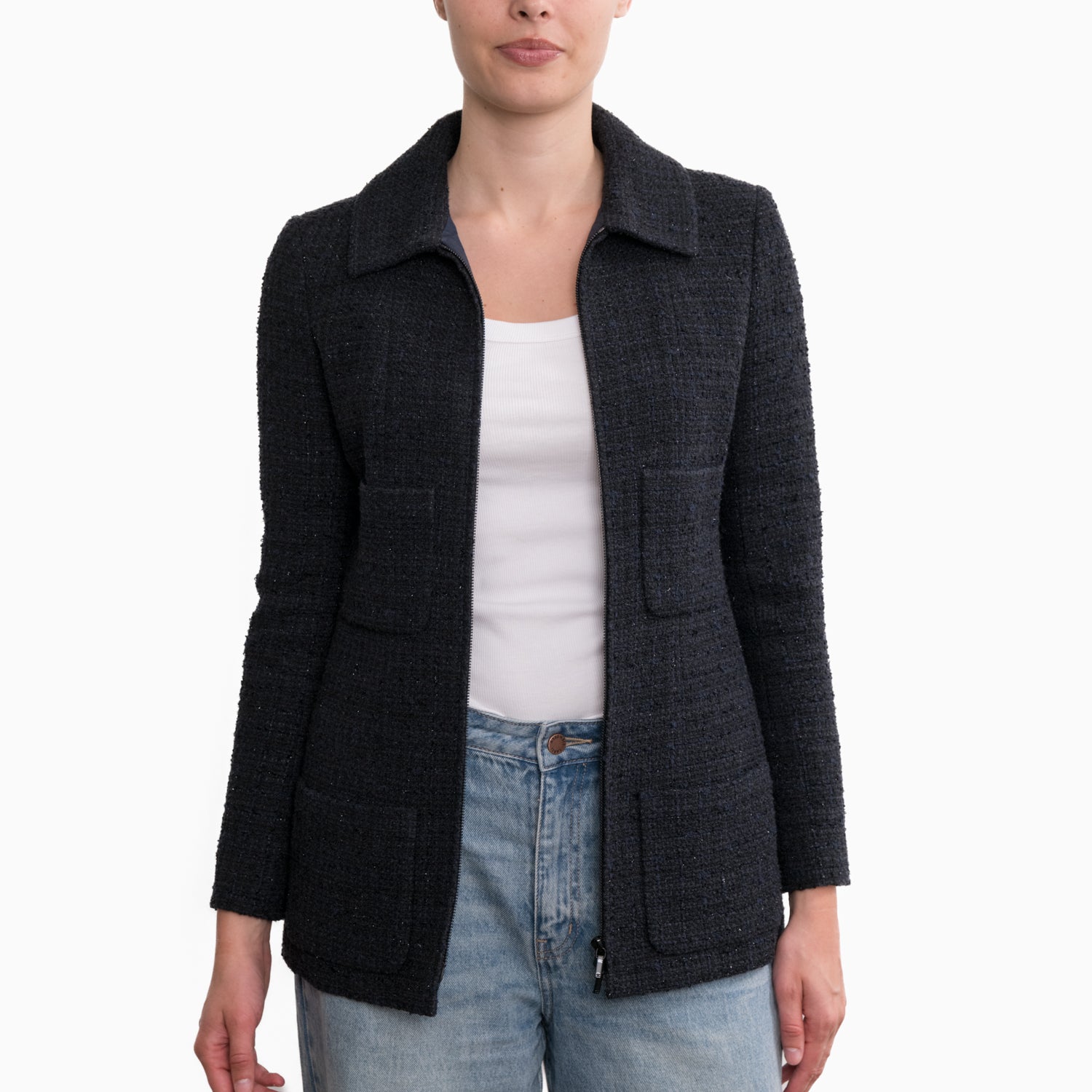 Chanel Black Tweed Jacket Sz 40