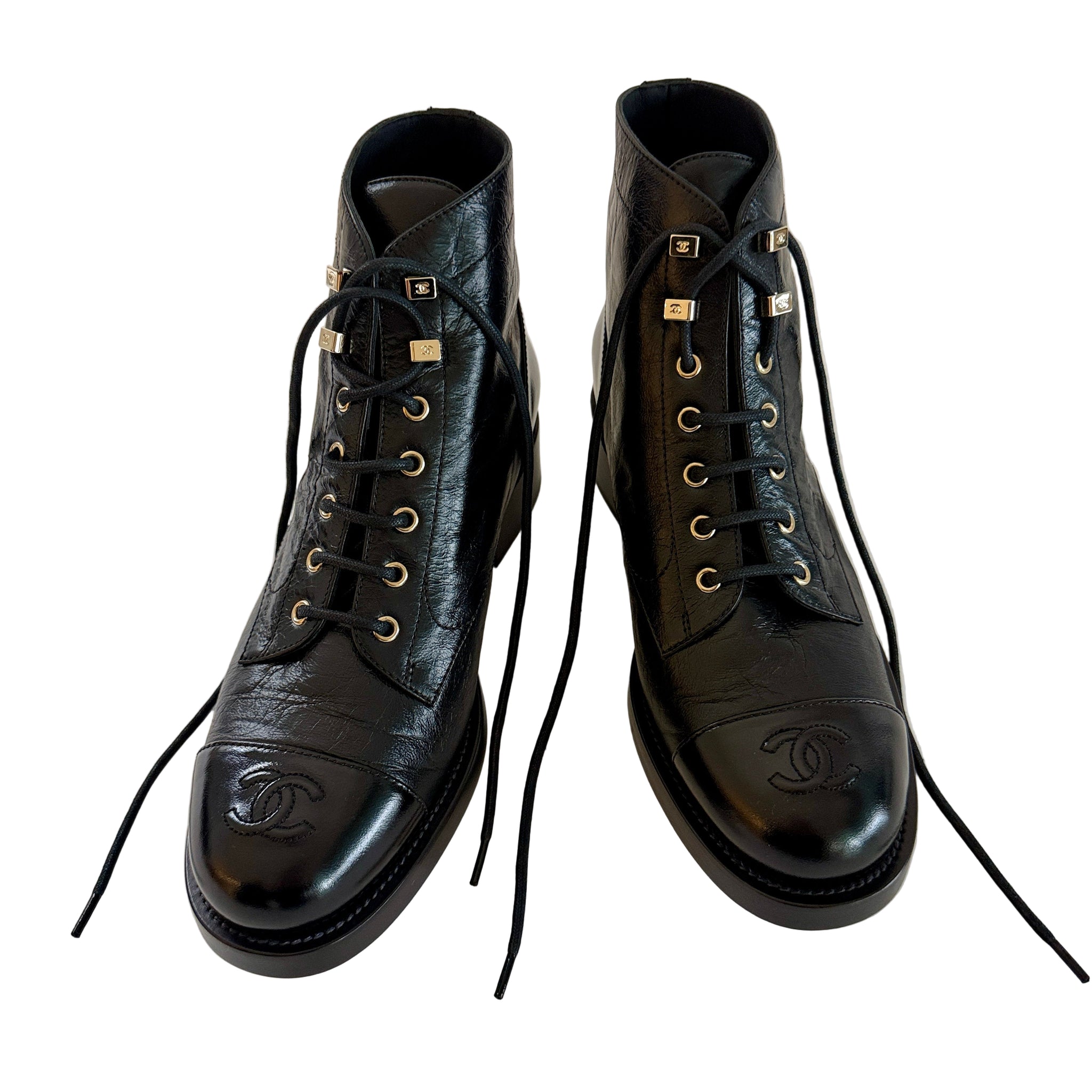 Chanel Black Leather Boots Sz 41